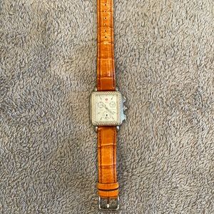 Michele Deco Watch w/ Brown Leather Strap